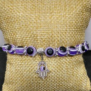 Bracelet / Evil Eye Beads with Hand Charm Beautiful Purple Evil Eye beads